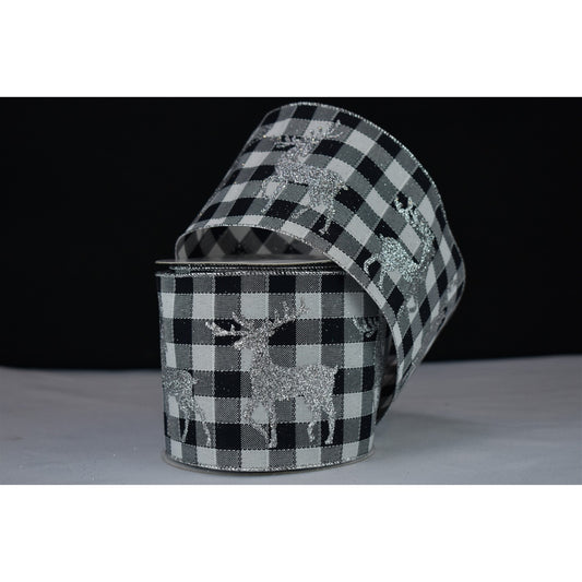 4" x 10YD Black and White Deer Flannel Ribbon | YT