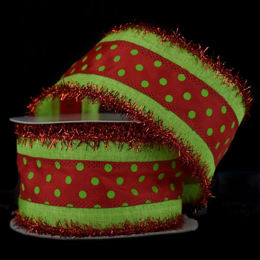 2.5" x 10YD Green Fabric and Narrow Red Fabric Red Dot | YT
