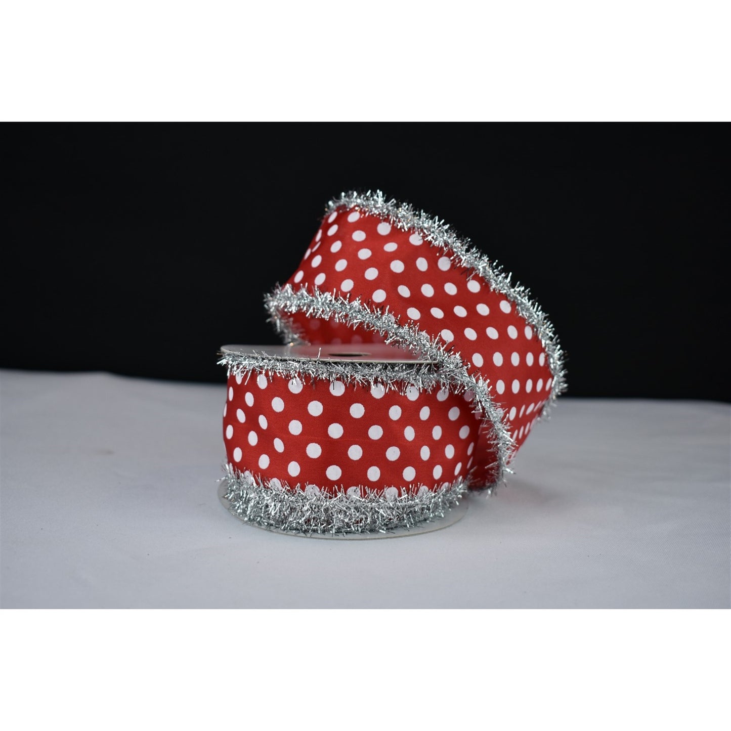 2.5" x 10YD Red Satin White Dot and Red Tinsel Edge | YT