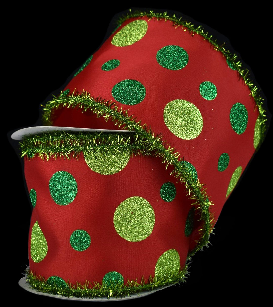 Dot Ribbon with Apple Tinsel Edge Two Color Green Dot