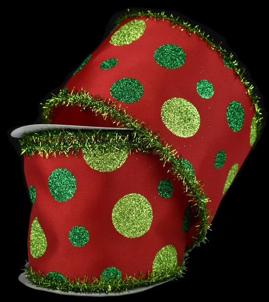 Dot Ribbon with Apple Tinsel Edge Two Color Green Dot