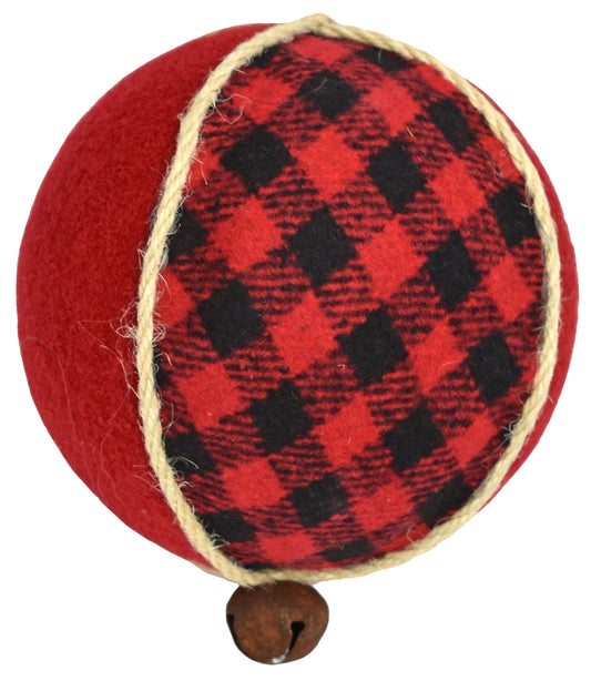 4" x 4.75" Flannel Plaid Ball with Bell Ornament | TA