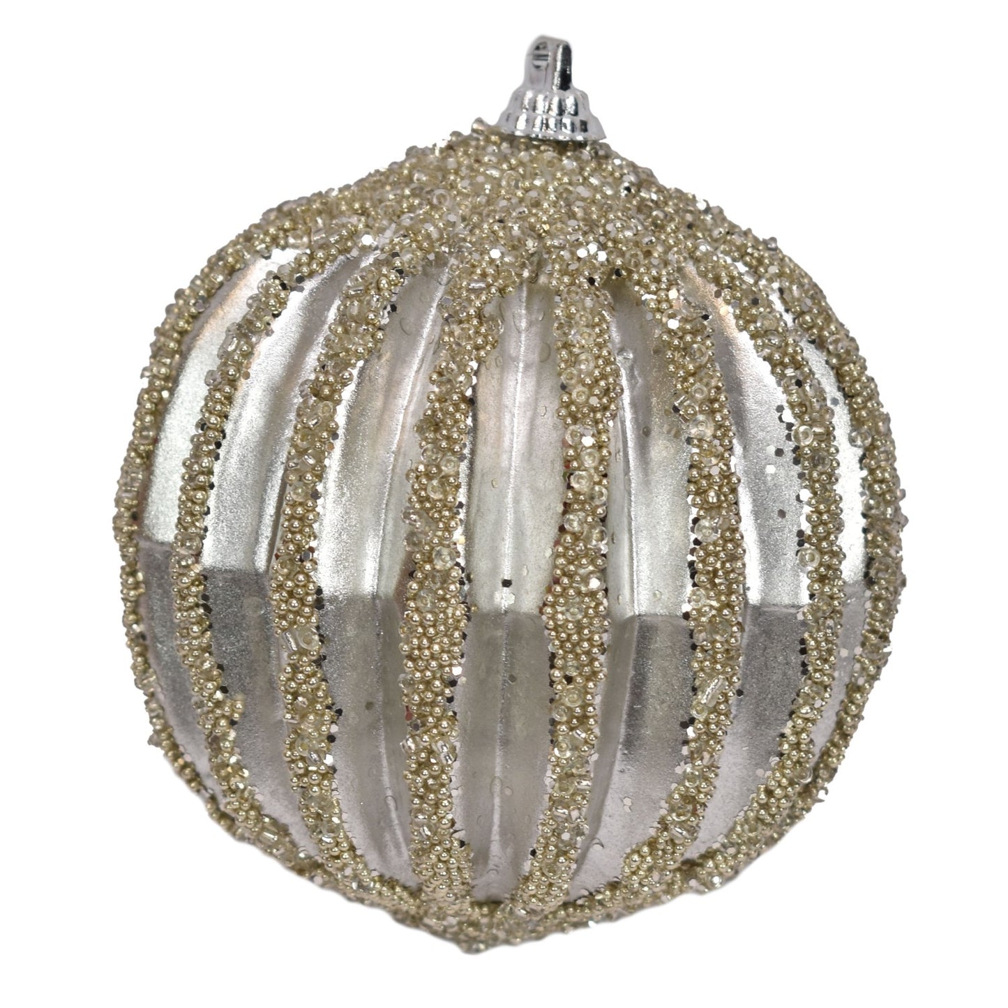 3.75" Metallic Ridged Bead Ball Ornament in Pearl | TA