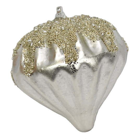 4" Metallic Ridged Finial Ornament in Pearl | TA
