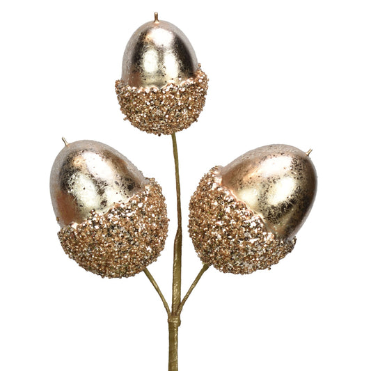 12.25" Metallic Beaded Acorn Spray in Champagne | TA