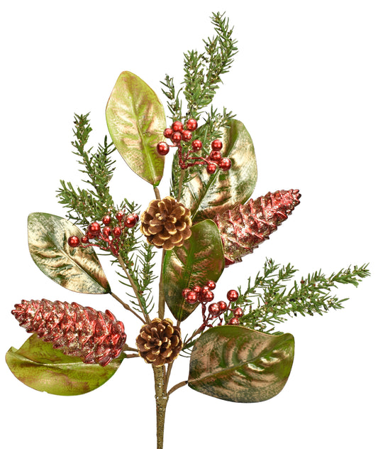 Old St. Nick Metallic Magnolia Pinecone Spray