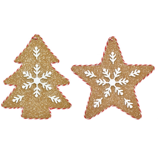 6" Frosted Felt Gingerbread Star/Tree Ornament (2 Asst.) | TA