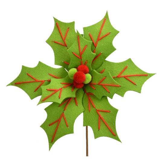 20.25" x 12"D Whimsical Stitched Felt Poinsettia in Green/Red | TA