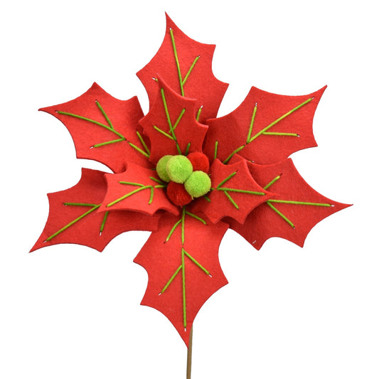 20.25" x 12"D Whimsical Stitched Felt Poinsettia in Red/Green | TA