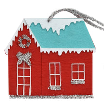Load image into Gallery viewer, 6&quot; x 5.5&quot; Retro Felt/Tinsel House in Green/Red or Red/Aqua | TA