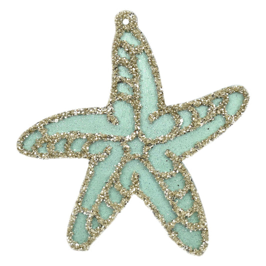 7" x 7" Beaded Cut-Out Starfish Ornament in Aqua/Champagne | TA