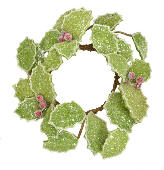 9" Frosted Candy Holly Wreath