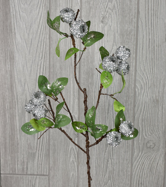 28" Bead Poppy with Leaf Spray in Green Silver | QD