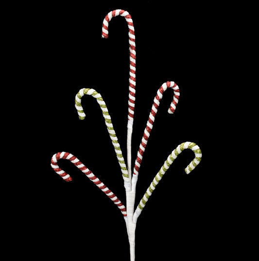 27" Glitter Candy Cane Spray in Red Green White | QD