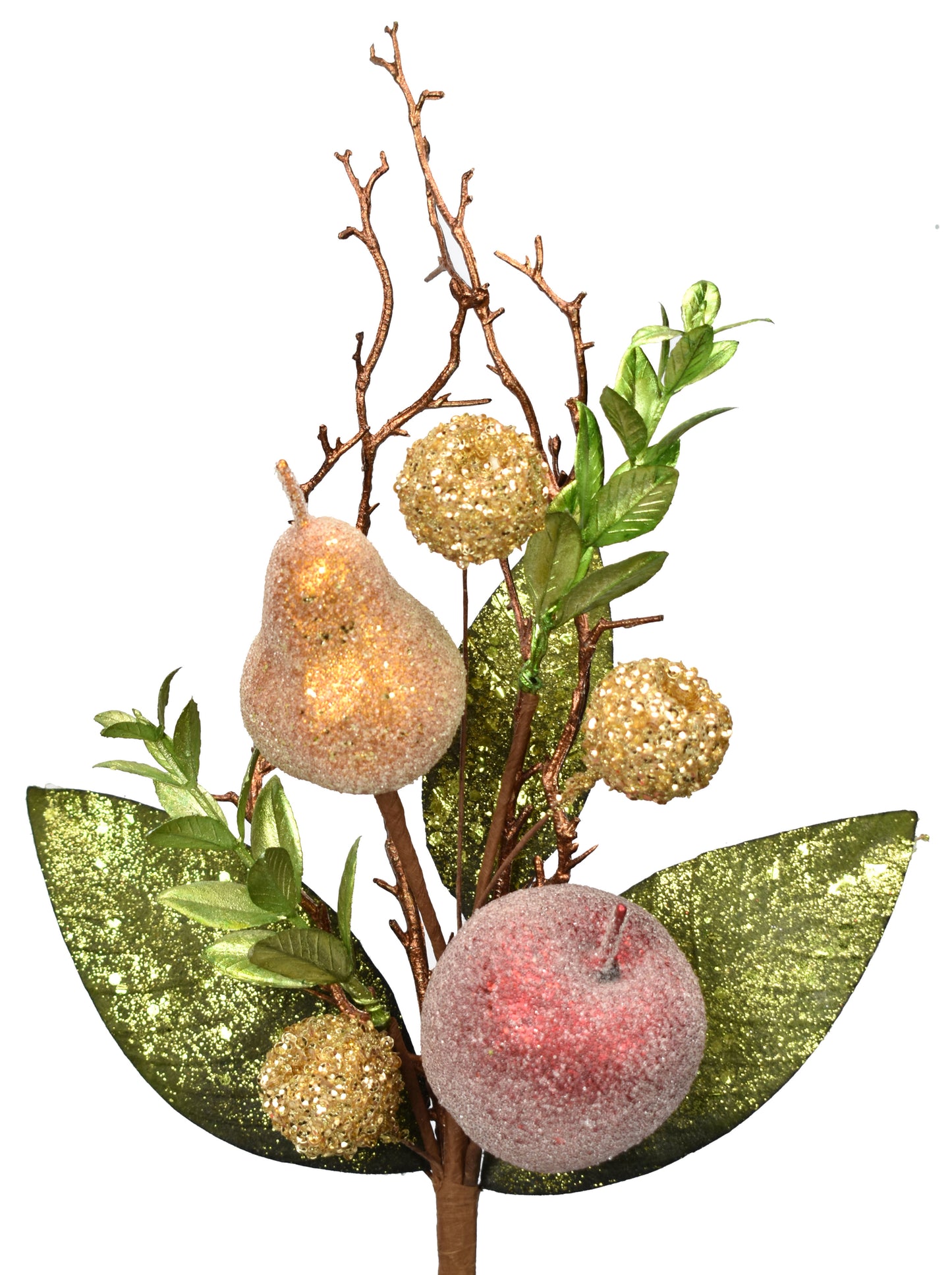 14" Beaded Pear/Apple/Berry with Leaf Pick in Green Red | QD