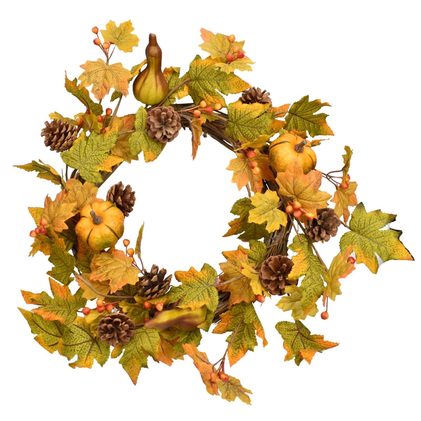 24” Pumpkin/Berry/Cone/Maple Wreath in Harvest | QD