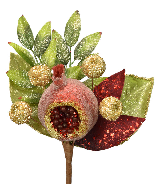 18" Bead Pomegranate/Berry with Leaf Pick in Green Red | QD