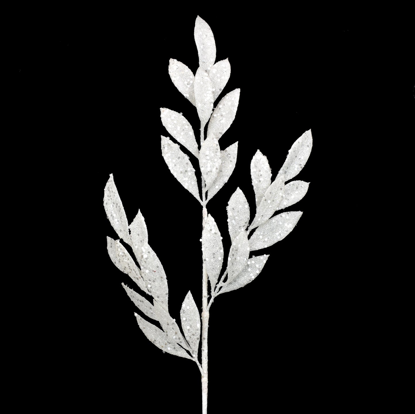 29" Glitter Leaf Spray in White | QD