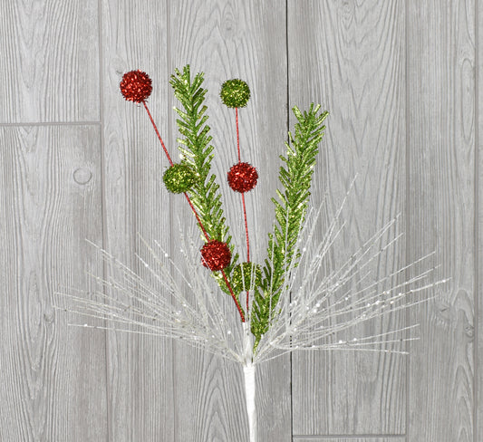 28" Glitter Needle with Ball in Red/Green/White | QD