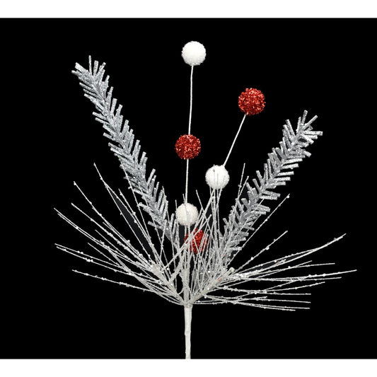 28" Glitter Needle with Ball Spray in Silver/Red/White | QD