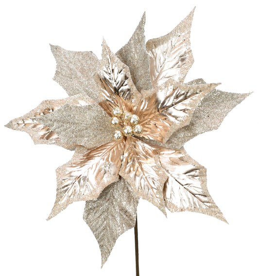 20"X13"D Metallic Bead Edge Poinsettia Stem in Light Brown | QD