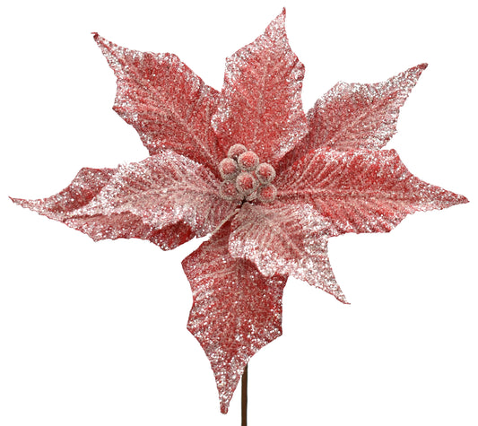 20"X12"D Bead Glitter Edge Poinsettia Stem in Red | QD