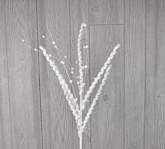 38" Curly Spray with Balls in White | QD