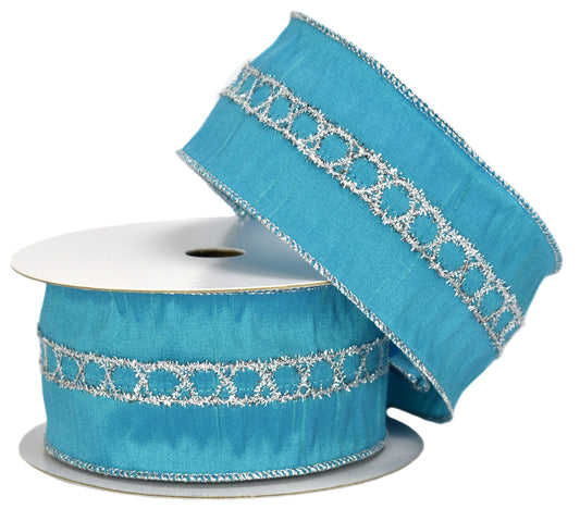 Turquoise with Metallic Silver Trim Center & Edge (2.5" x 10yd)