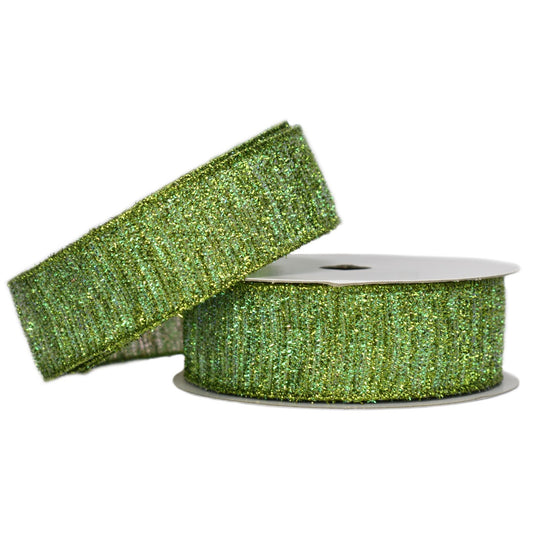 Metallic Lime Woven Edge Ribbon with Wired Edge (1.5" x 10yd)