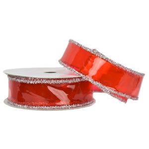 Red PVC Ribbon with Silver Tinsel Edge (1.5" x 10yd) | YT