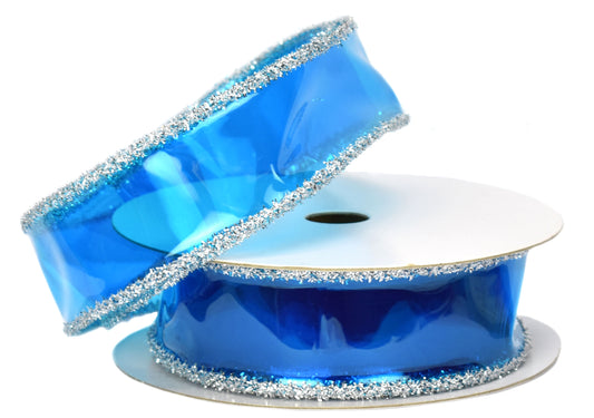 Turquoise PVC Ribbon with Silver Tinsel Edge (1.5" x 10yd)