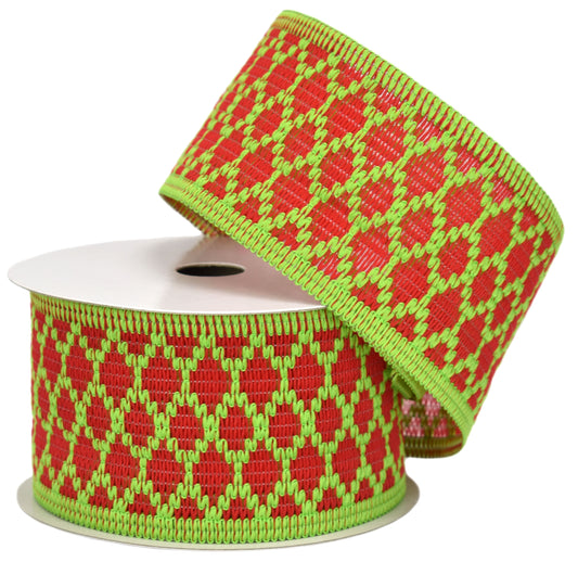 Red & Green Diamond Weaved Ribbon (2.5" x 10yd)