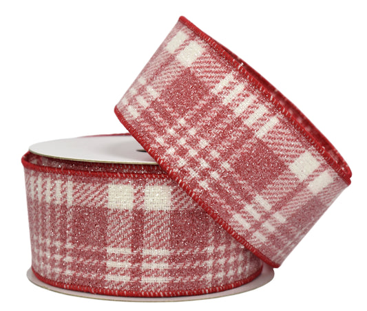 Red White Plaid with Candy Glitter Ribbon (2.5" x 10yd)
