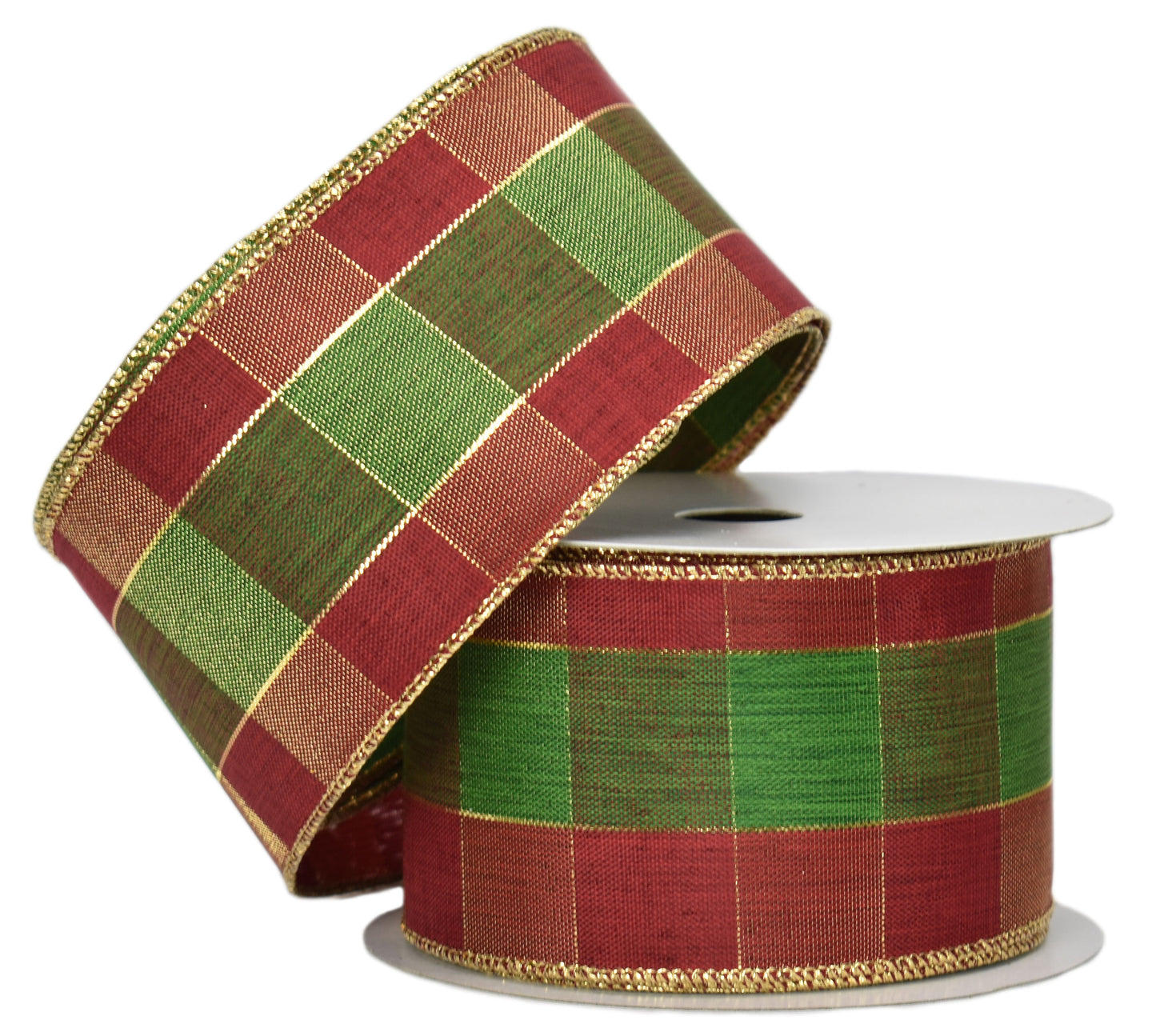 Red & Green Metallic Plaid Ribbon (2.5" x 10yd)