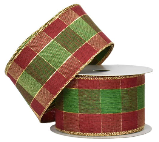 Red & Green Metallic Plaid Ribbon (2.5" x 10yd)