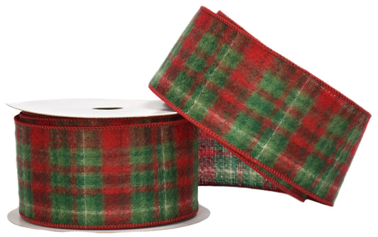 Red & Green Plaid Sweater Ribbon with Felt backing (2.5" x 10yd)