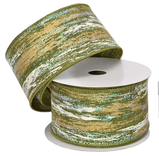 Celtic Christmas Green White Gold Ribbon (2.5" x 10yd)