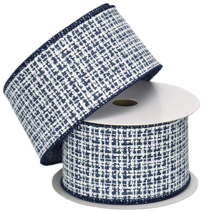 White & Navy Blue Denim Style Ribbon Navy Blue Edge (2.5" x 10yd)