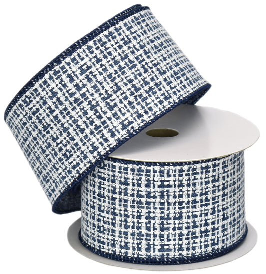 White & Navy Blue Denim Style Ribbon Navy Blue Edge (2.5" x 10yd)
