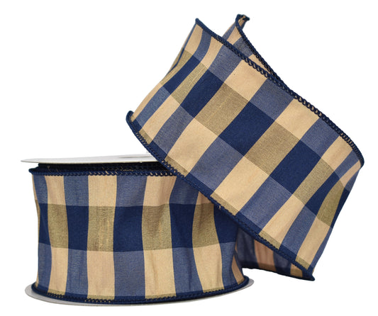 Royal Blue & Gold Buffalo Checked Ribbon (2.5" x 10yd)