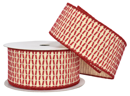 Natural with Red Basket Weave Ribbon with Red Edge (2.5" x 10yd)