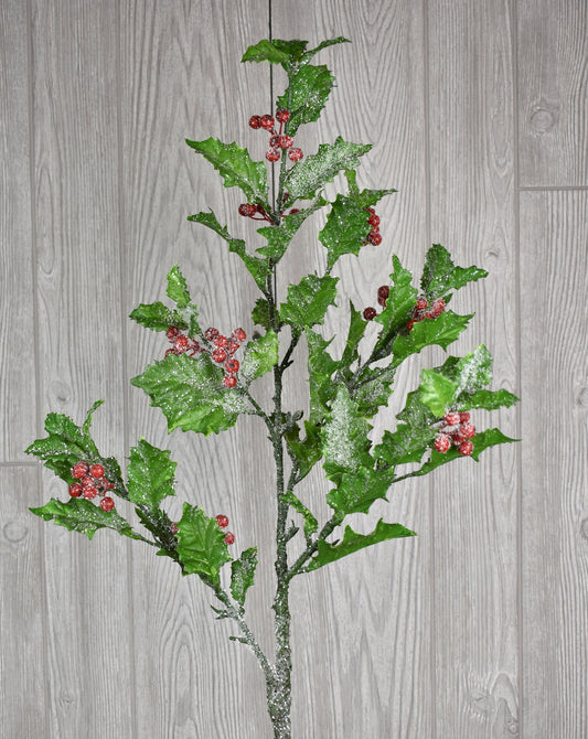 40" Iced Garden Fresh Outdoor Holly Stem | XJ