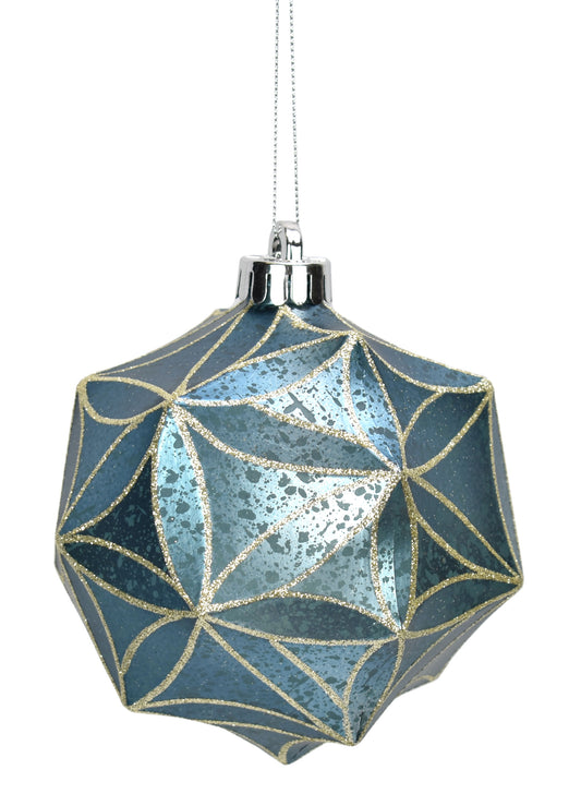 5" Mercury Geometric Glitter Ball Ornament in Moon Blue/Champagne | XJB