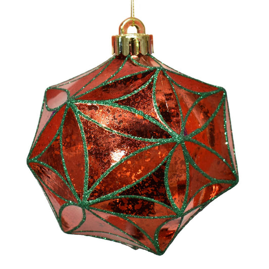 5" Mercury Geometric Glitter Ball Ornament in Red/Emerald | XJB