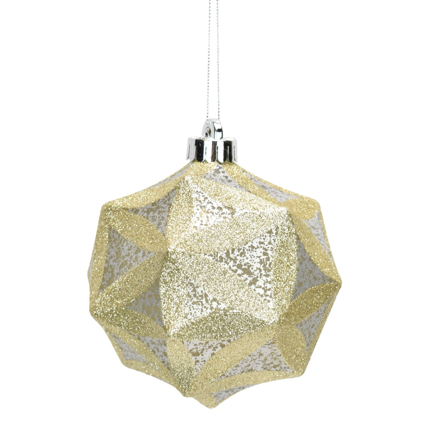 5" Mercury Geometric Glitter Ball Ornament in Silver/Champagne | XJB