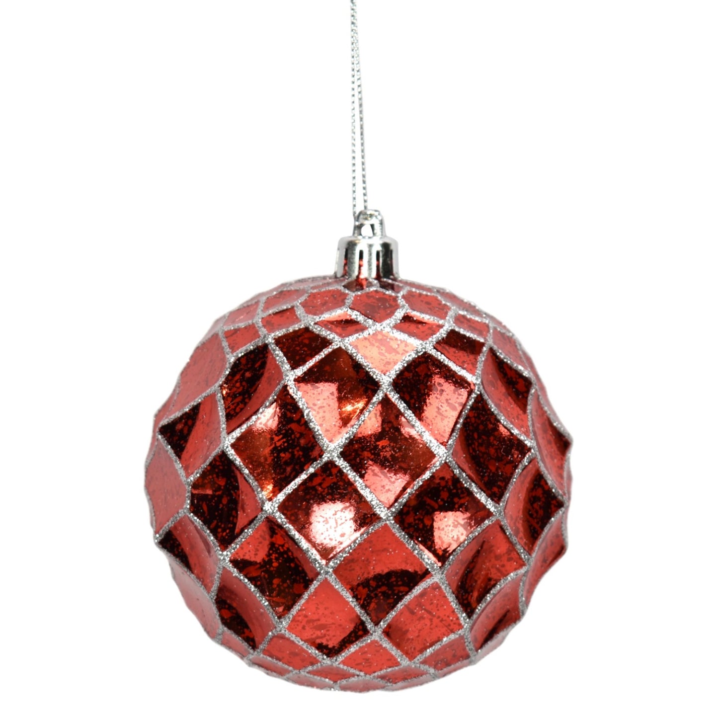 4" Diamond Glitter Ball Ornament in Red/Silver or Silver/Champagne | XJ