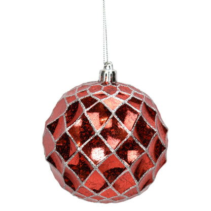 4" Diamond Glitter Ball Ornament in Red/Silver or Silver/Champagne | XJ