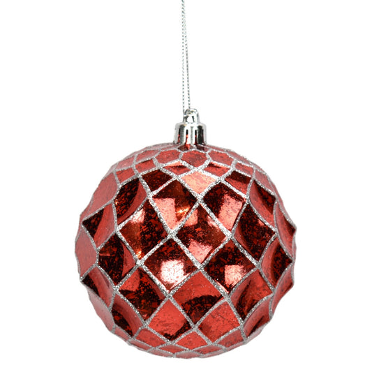 4" Diamond Glitter Ball Ornament in Red/Silver or Silver/Champagne | XJ