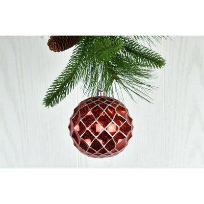 4" Diamond Glitter Ball Ornament in Red/Silver or Silver/Champagne | XJ