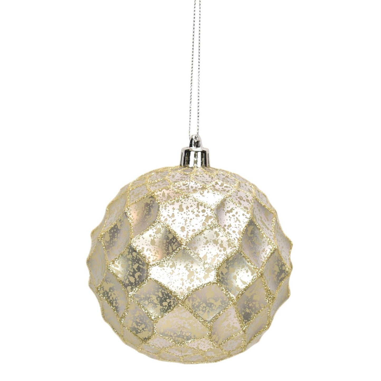 4" Diamond Glitter Ball Ornament in Red/Silver or Silver/Champagne | XJ